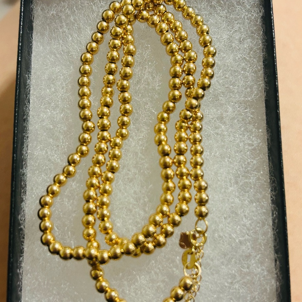 ✨ 18K Gold Beaded Necklace | Adjustable 16”-18” | 2.8mm Lightweight